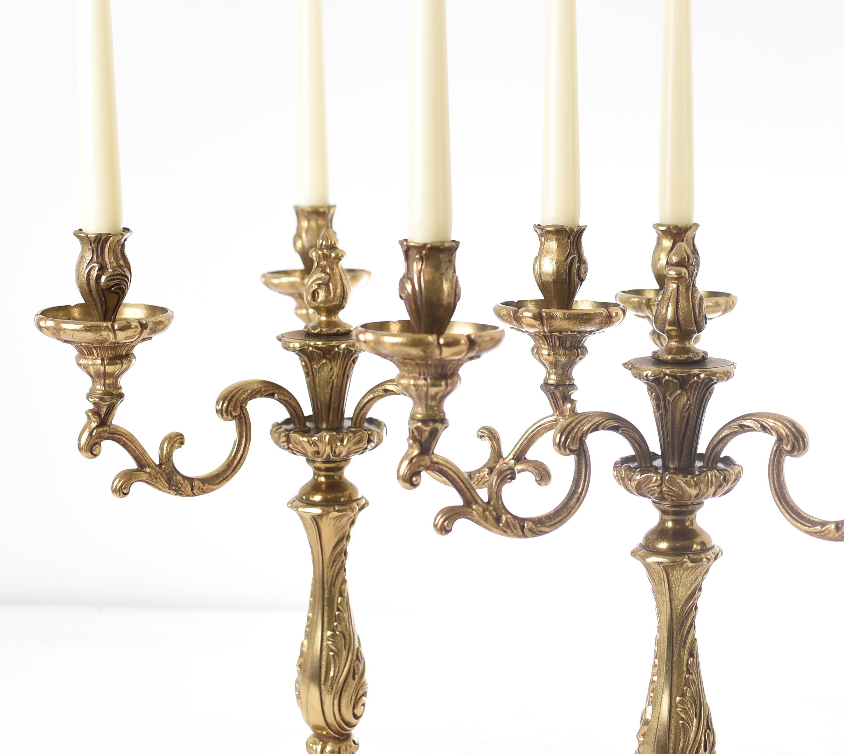 Pair of antique 6-arm bronze candelabras, 19th century