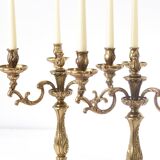 Pair of antique 6-arm bronze candelabras, 19th century
