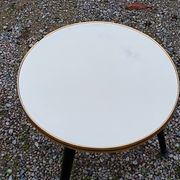 Vintage side table from the 60s, blackened wooden tripod base, white formica top