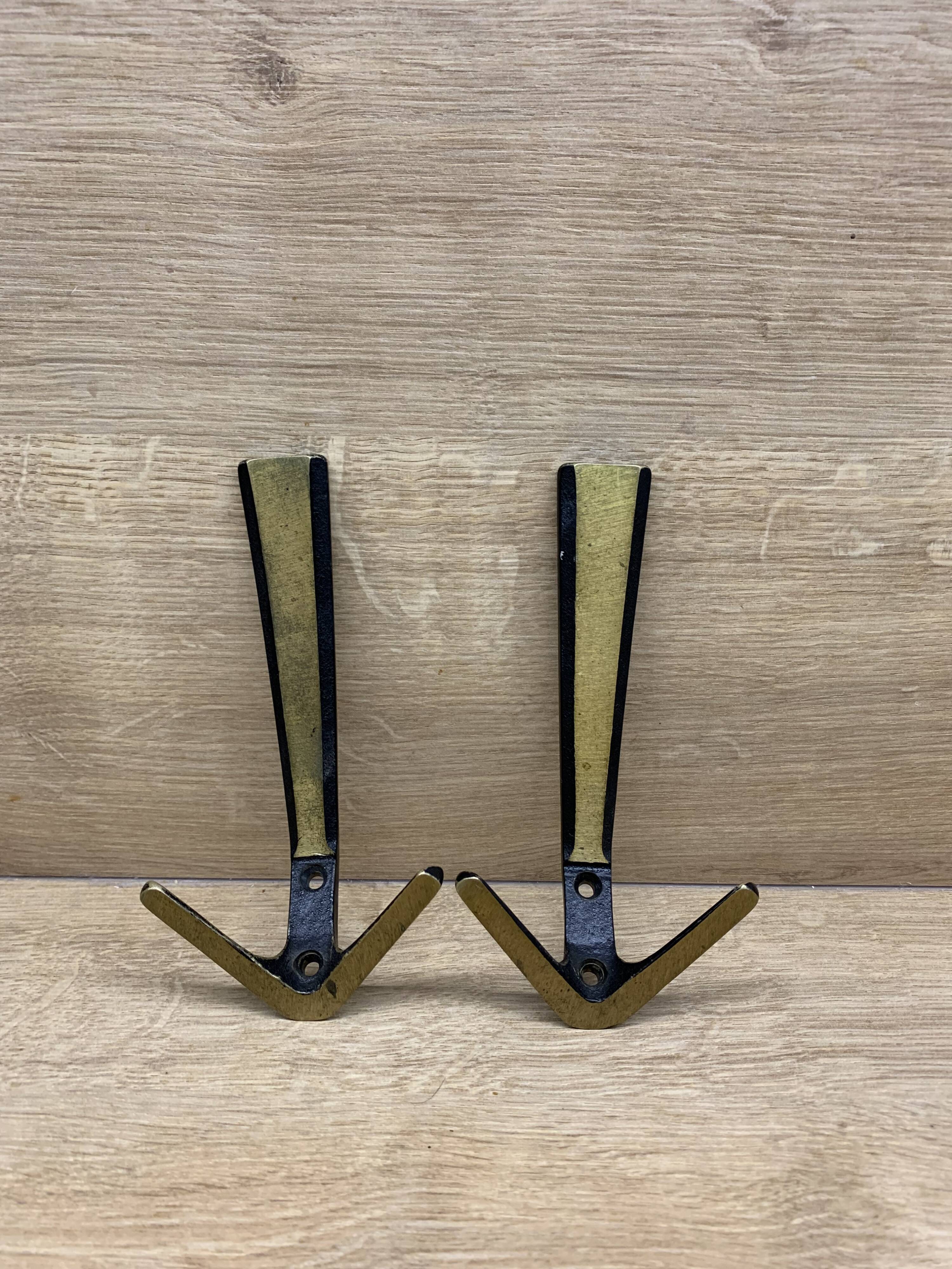 Brass wall hooks from Herta Baller, set of 2