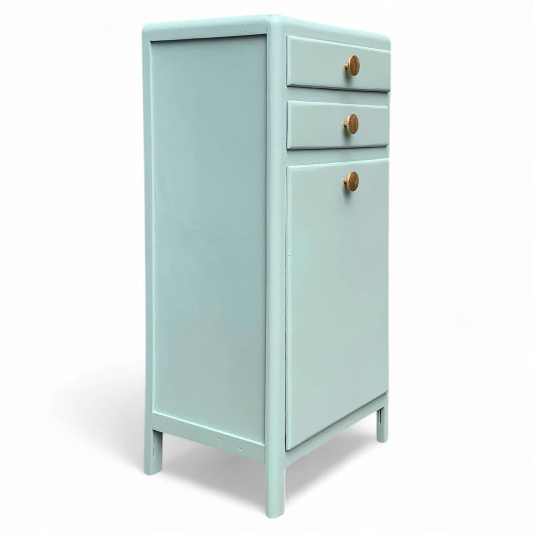 Vintage gray green bathroom chest of drawers