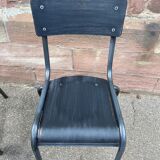 4 industrial school chairs tubular steel and mullca type wood
