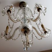 Lustre à pampilles 5 feux en cristal de Tchécoslovaquie