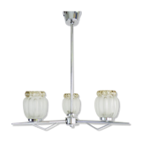 Vintage chandelier with 3 branches in chrome metal and glass globe. Year 70