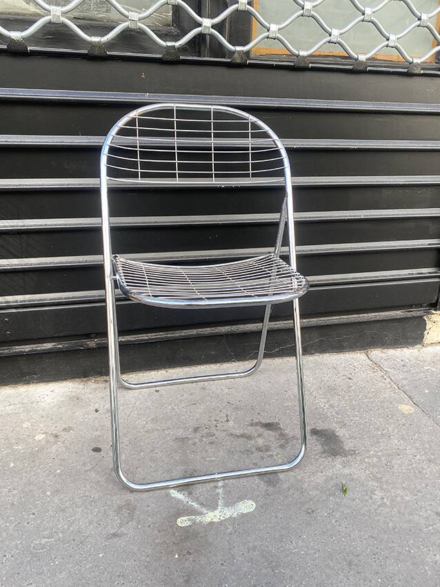 Pair of Niels Gammelgaard (?) "aland" mesh folding chairs, chrome, 1970