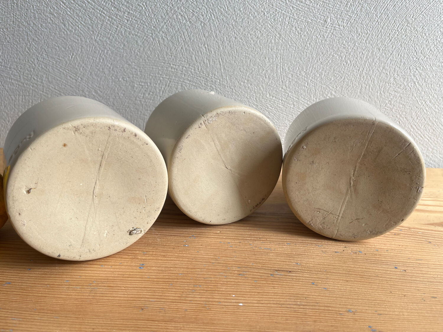 Old glazed stoneware mustard pots
