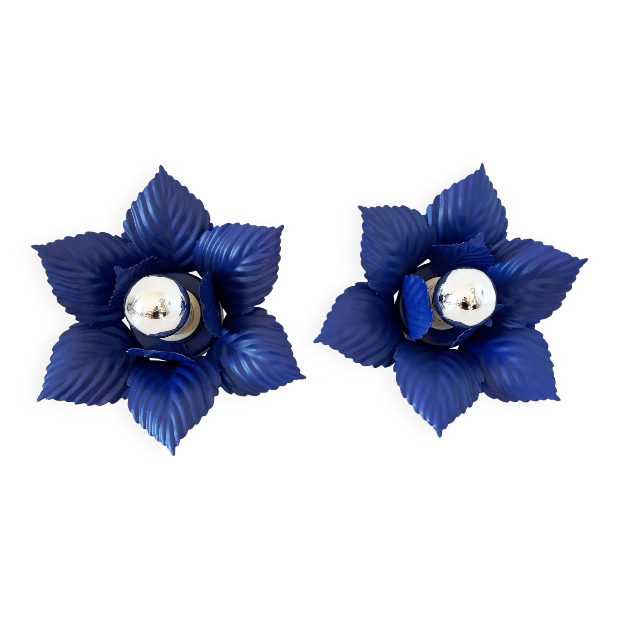 Pair of vintage Masca blue metal flower wall lights