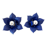 Pair of vintage Masca blue metal flower wall lights