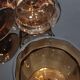 Set of 8 old vintage 70's amber brown cut glass glasses