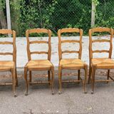 4 Louis XV chairs in solid oak and straw