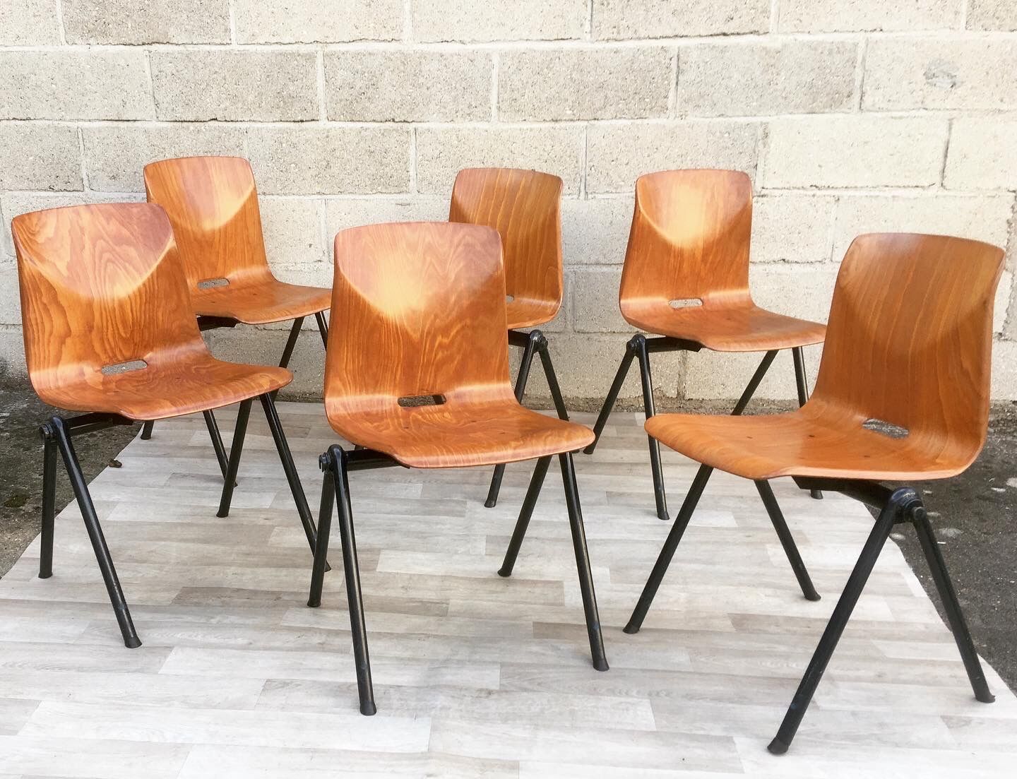 Set of 6 Galvanitas S30 industrial chairs