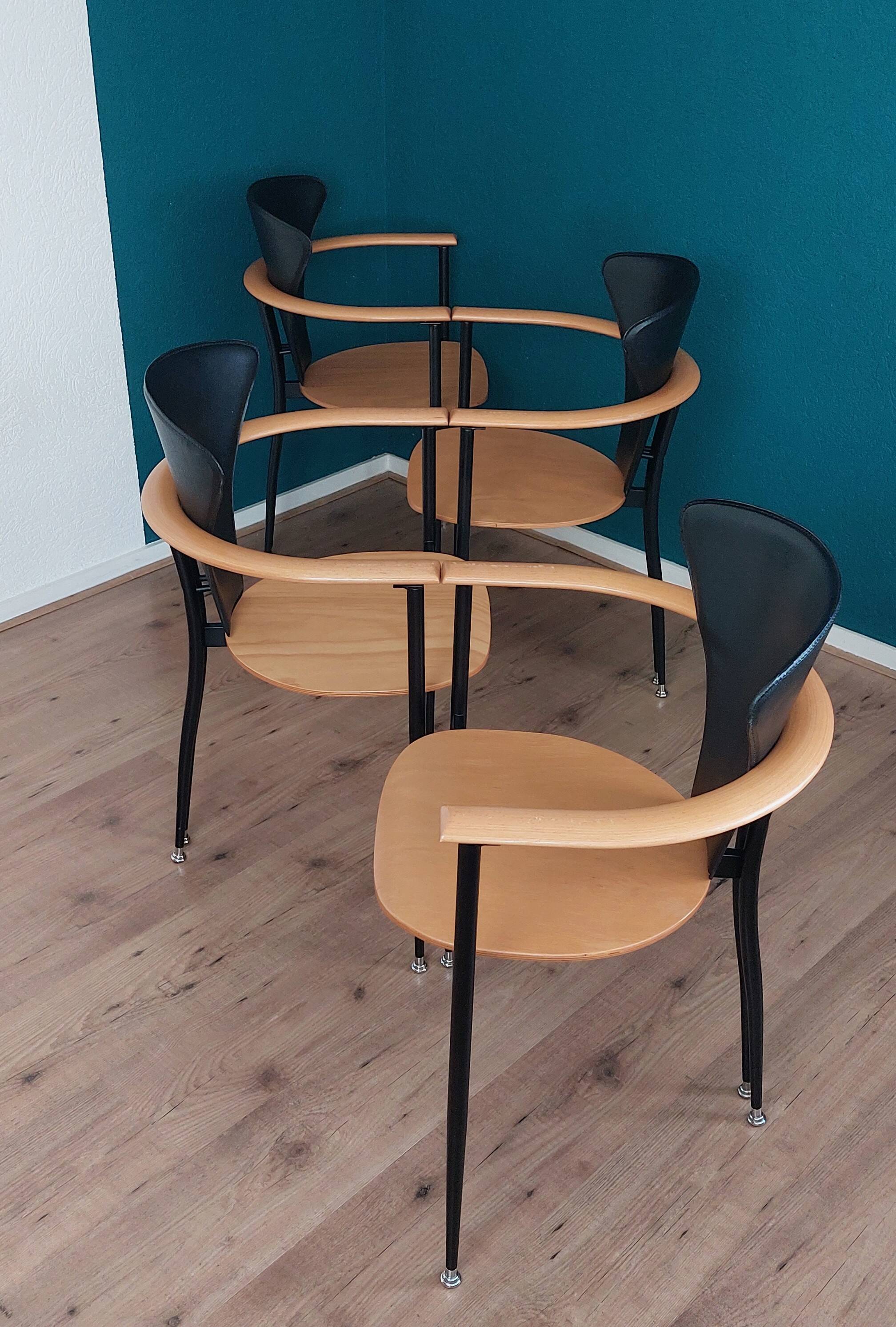Set of 4 Postmodern Dining Chairs, 1980's.
