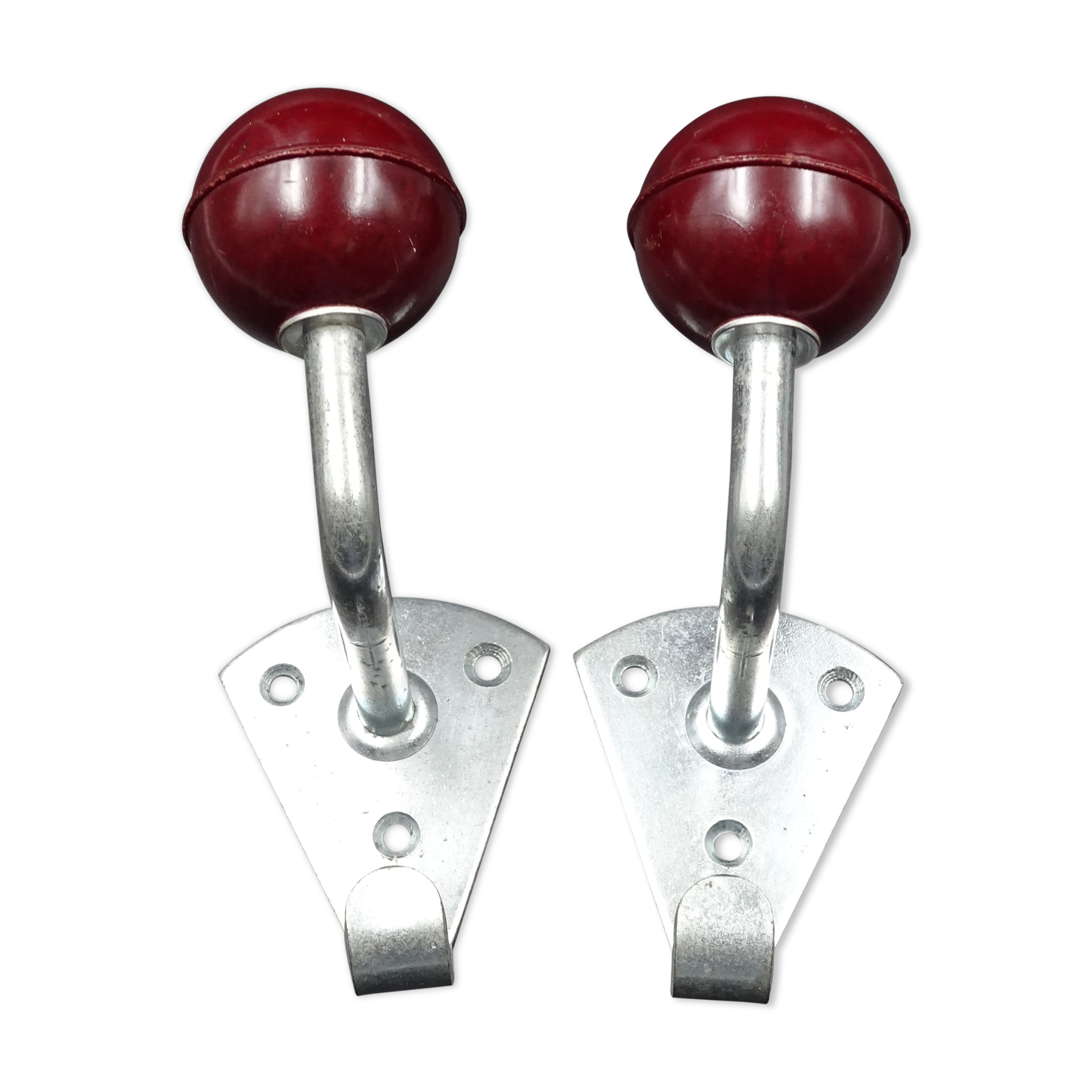 Two hooks in red bakelite and metal - around 1950