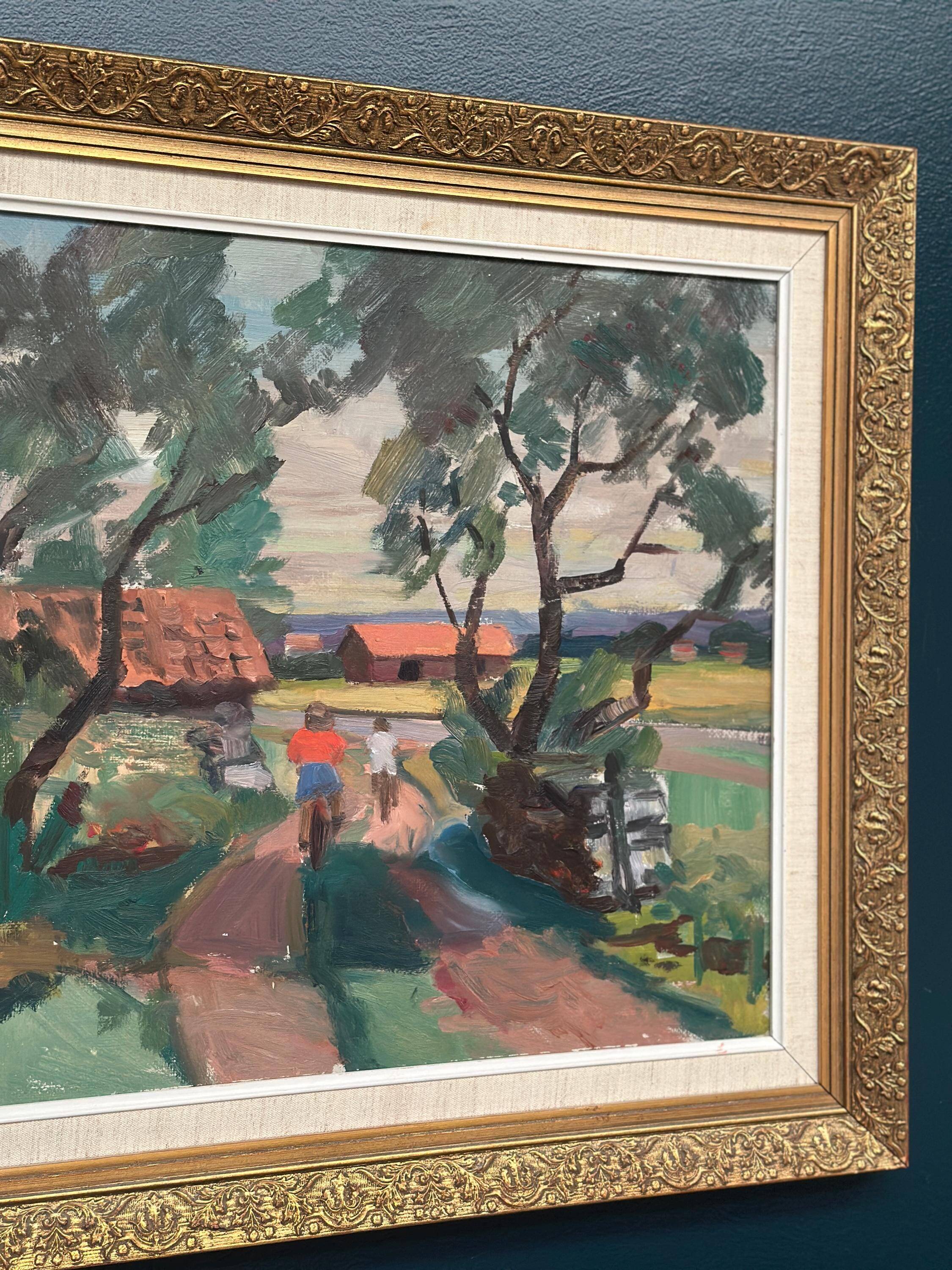 Original Mid Century Swedish Oil On Panel – “On Bicycle” By Oskar Person – Signed – Vintage & Framed