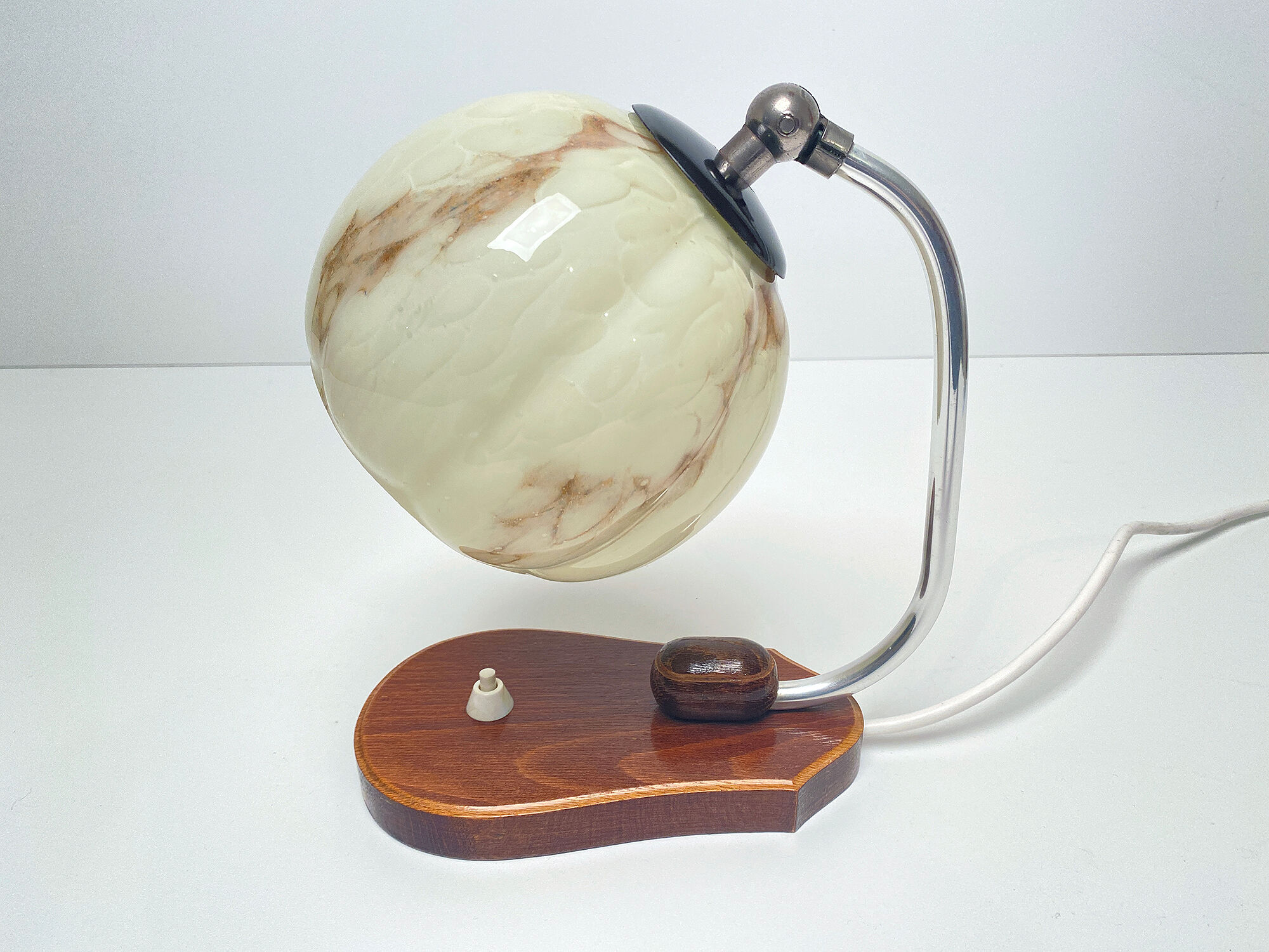 table lamp vintage art deco bauhaus, 30s, opaline marbled wood