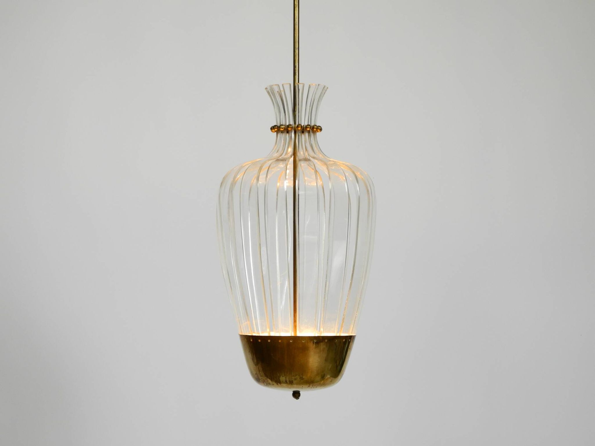 Mid-Century Pendant Lamp by Vereinigte Werkstätten, in Brass and Plexiglass
