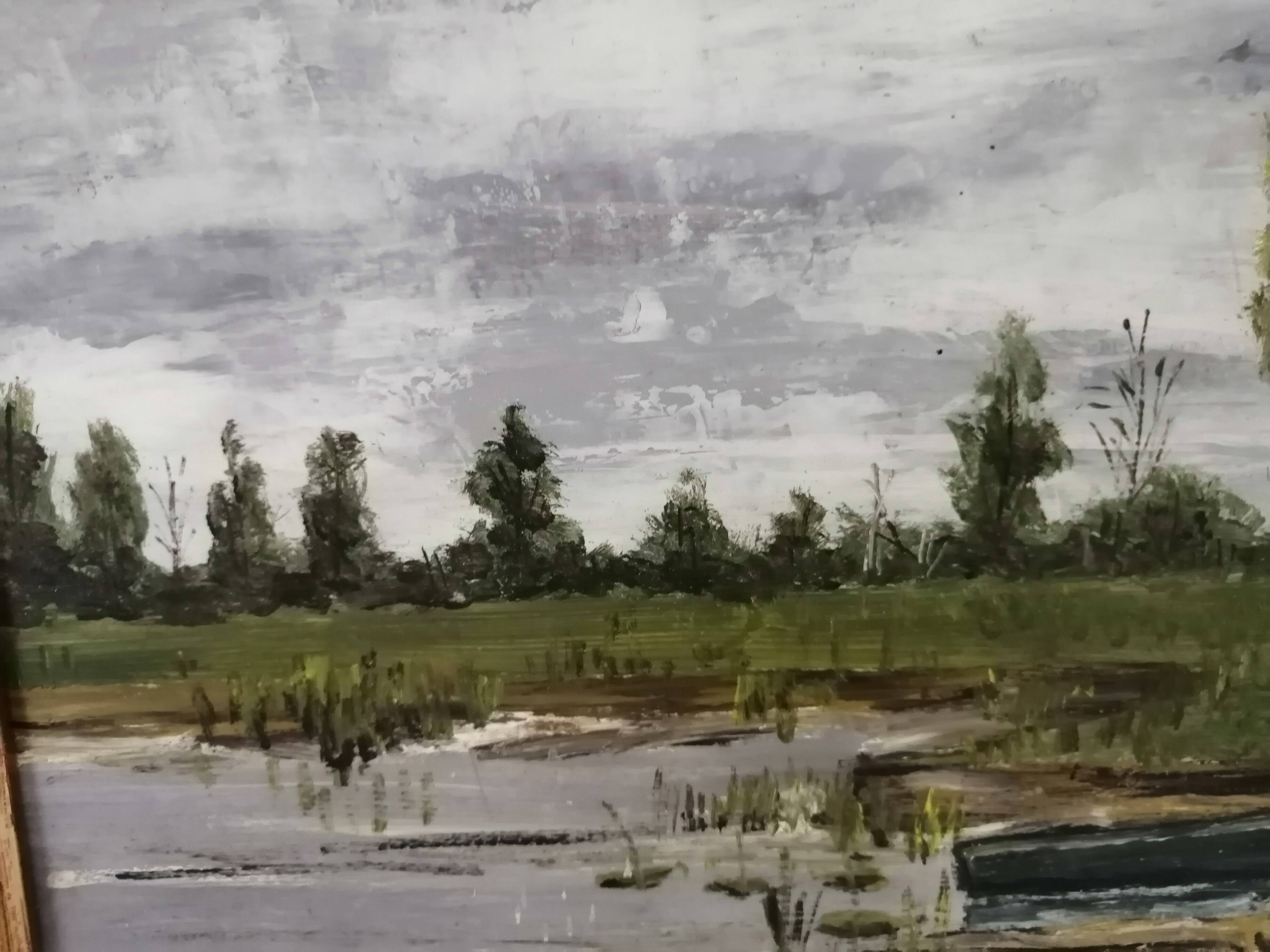 Old oil framed on panel