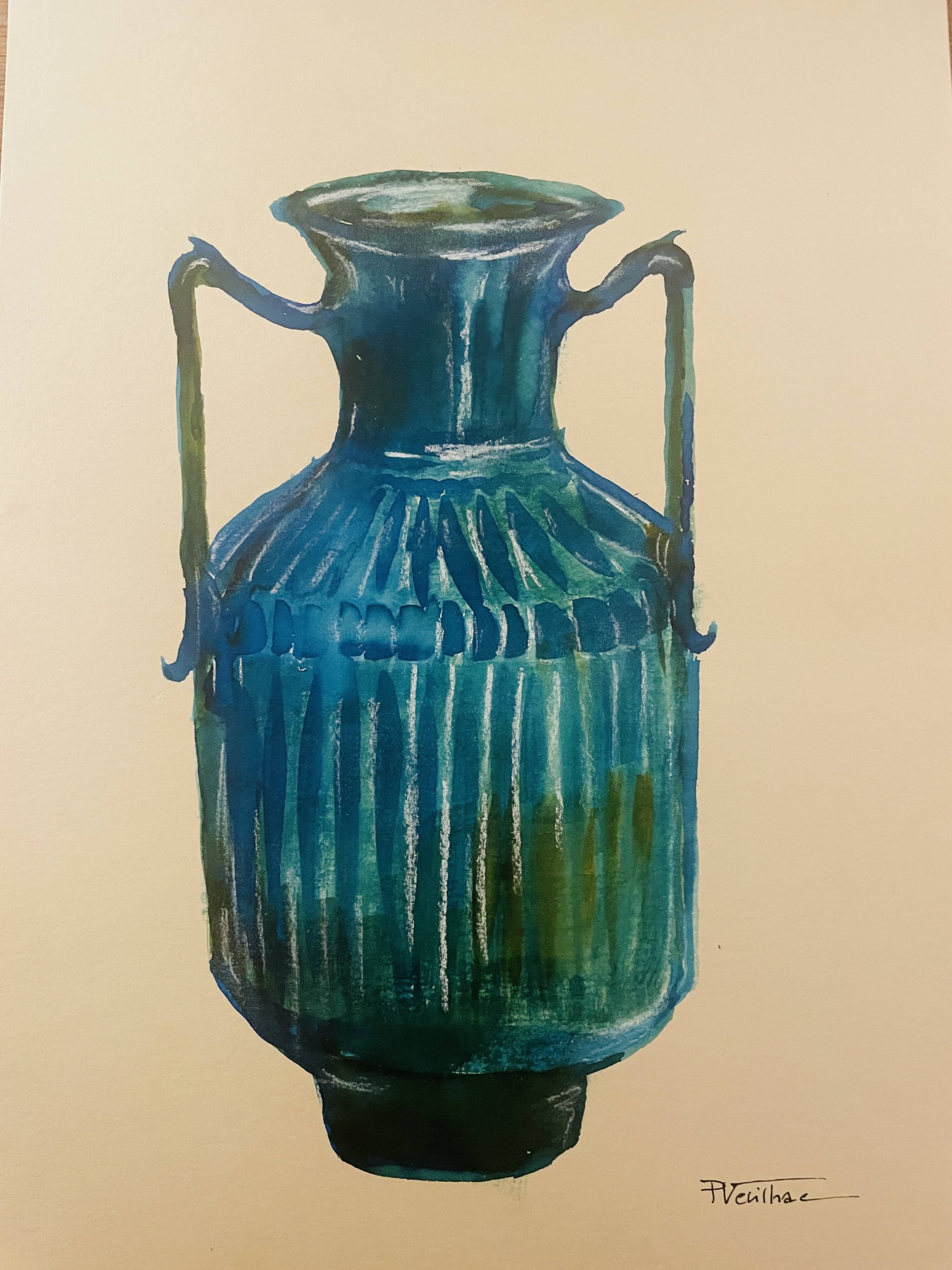 Signed watercolor and ink painting Vase Wabi Sabi collection China