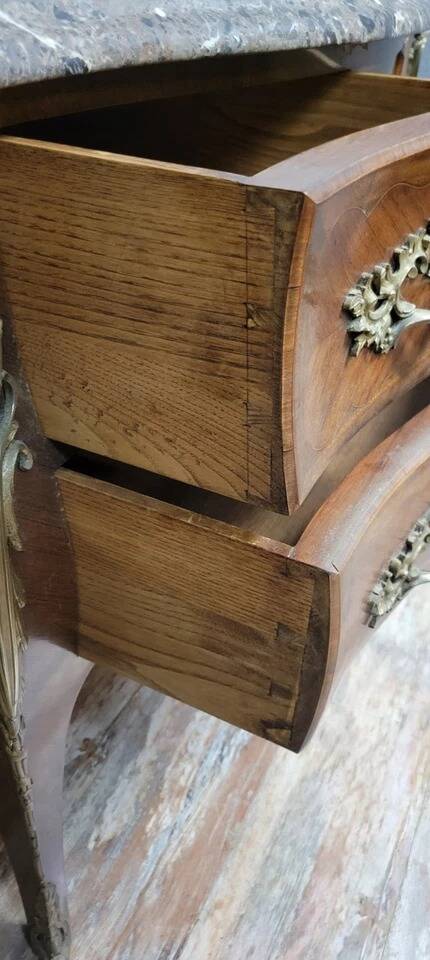 Louis XV style curved chest of drawers in marquetry circa 1880