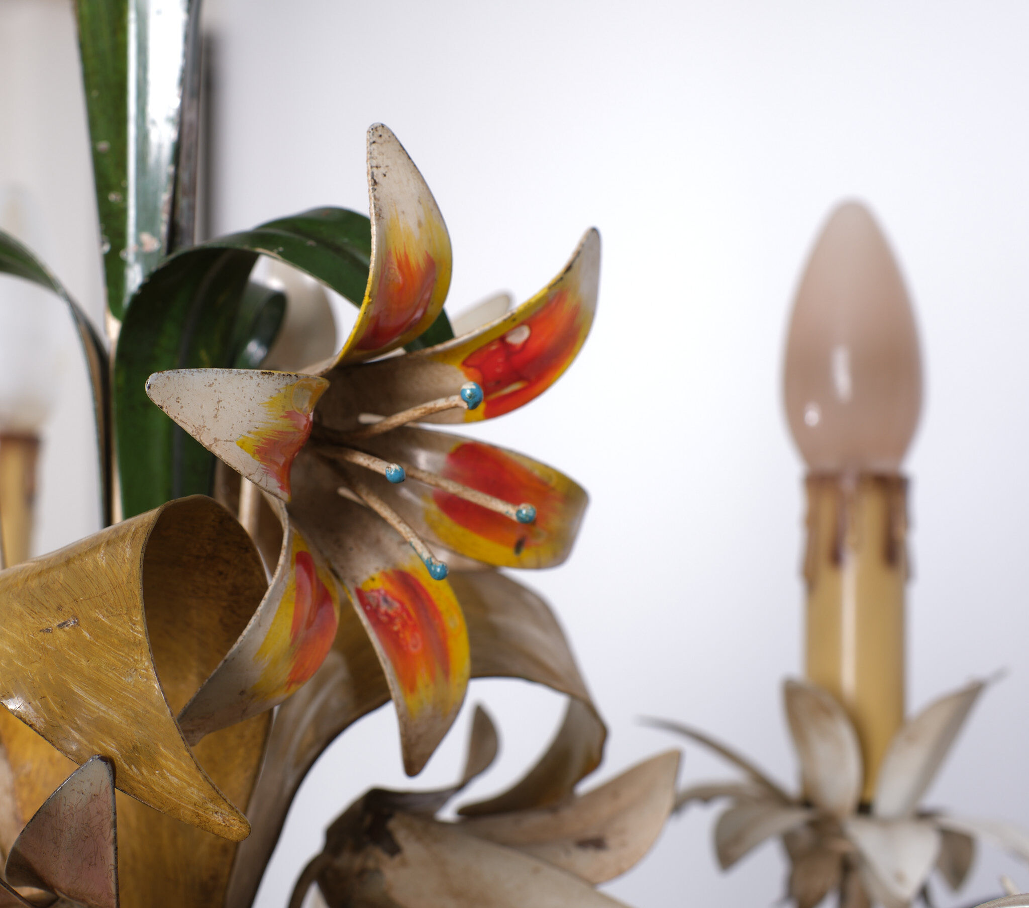 Italian metal flower chandelier, 1960s