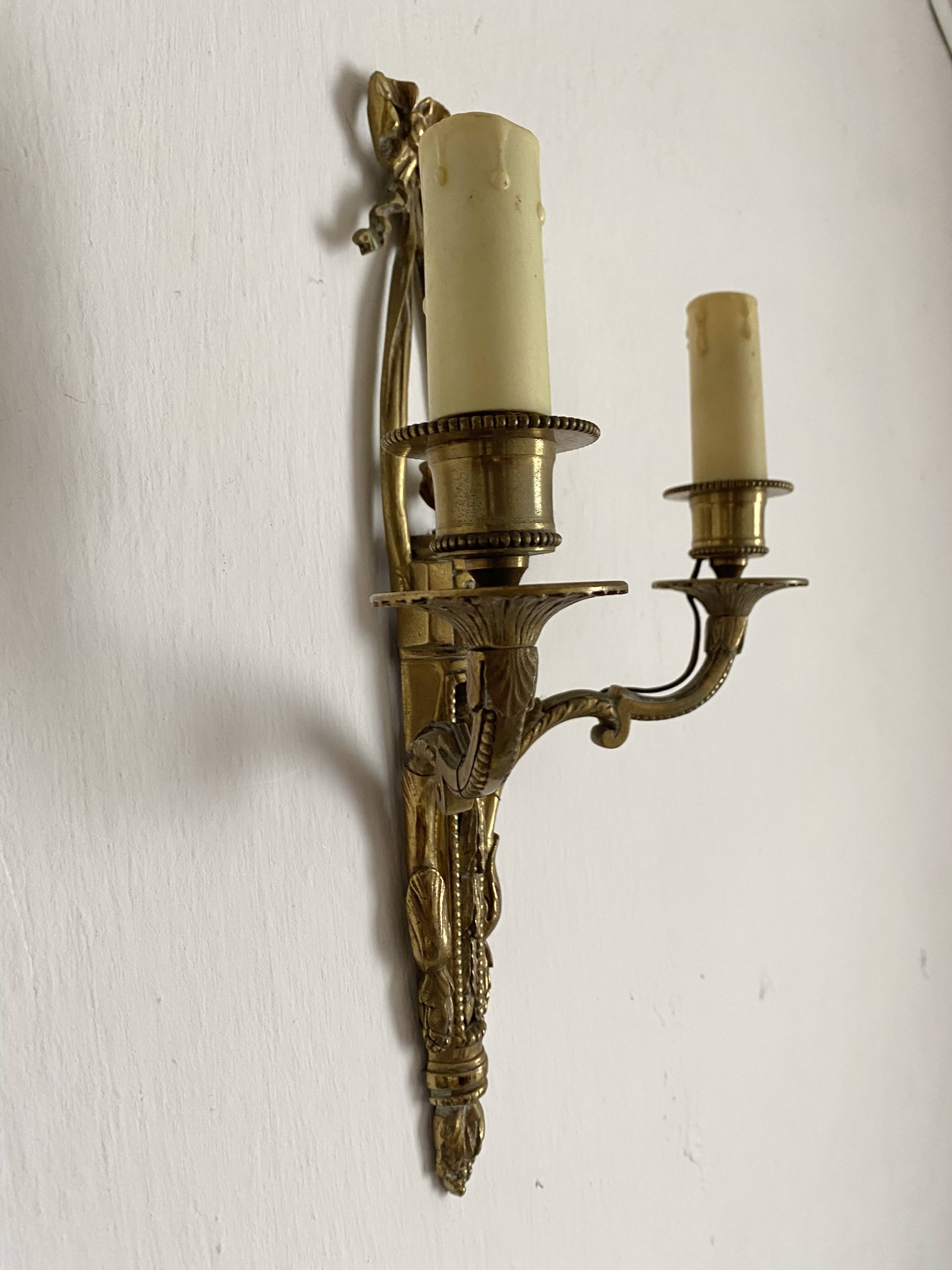 Pair of antique gilt bronze wall lights, Louis XVI style