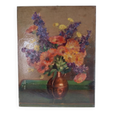 Huile sur bois "bouquet de fleurs"