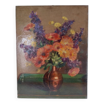 Oil on wood "bouquet of flowers"