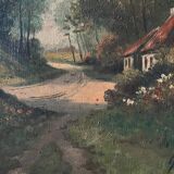 Cottage in the woods, oil on canvas signed