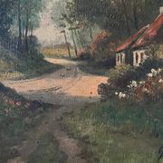 Cottage in the woods, oil on canvas signed