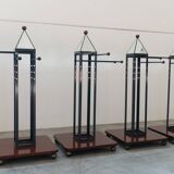 Wooden and brass coat rack, set of 4, 1970s