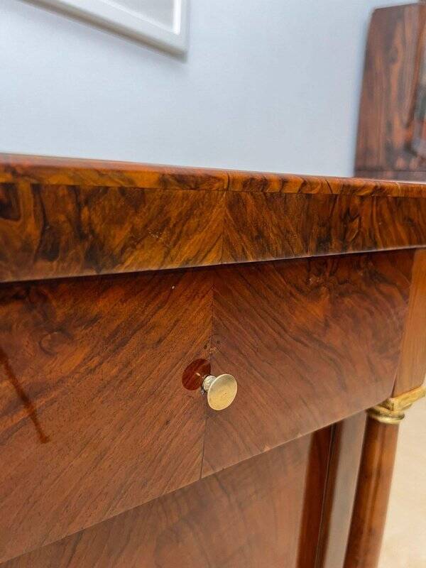 Empire Nightstands in Walnut with Full Columns in Gilt Brass, Italy, 1810, Set of 2