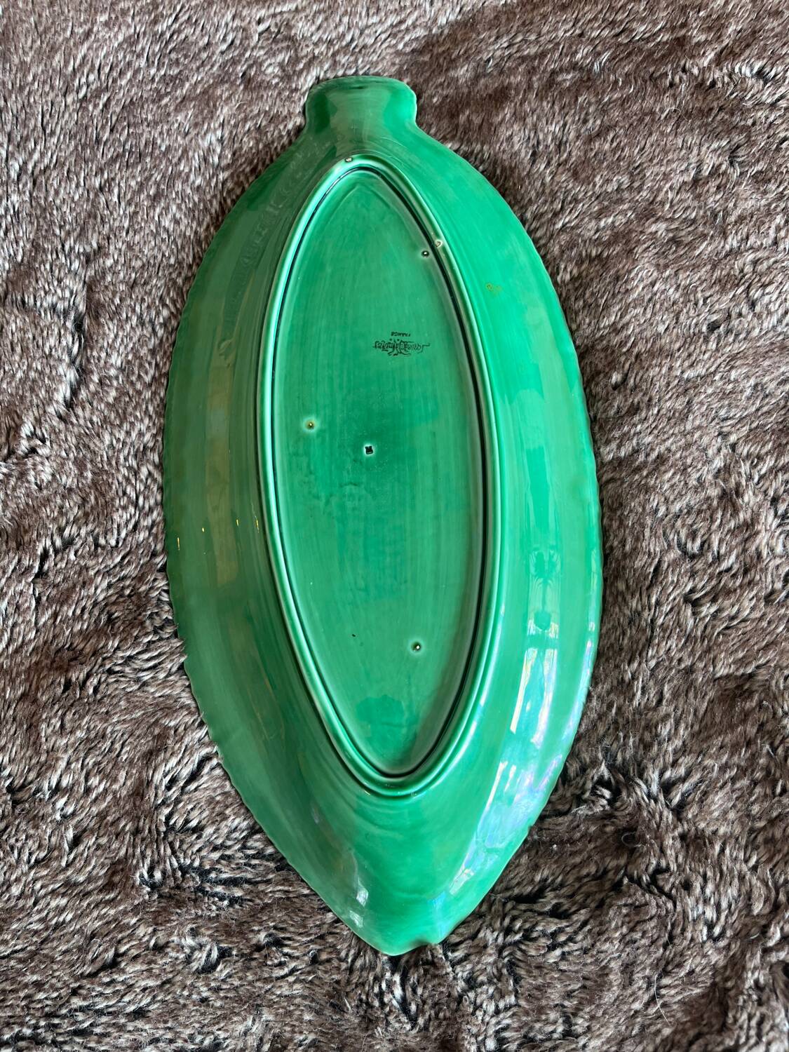 Green fish service Sarreguemines 1950s in new condition.