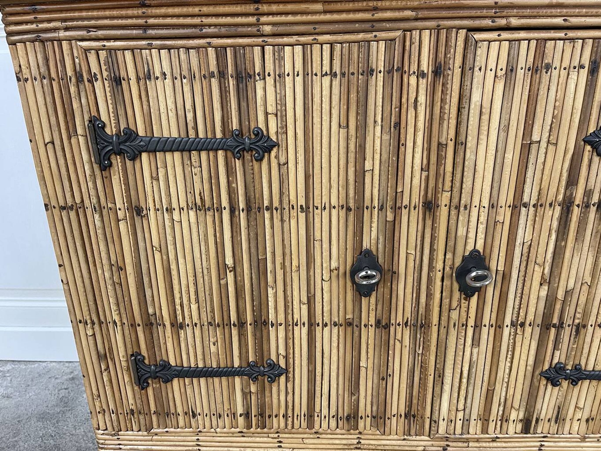 Vintage Audoux Minnet style  rattan sideboard
