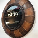 Large round leather mirror