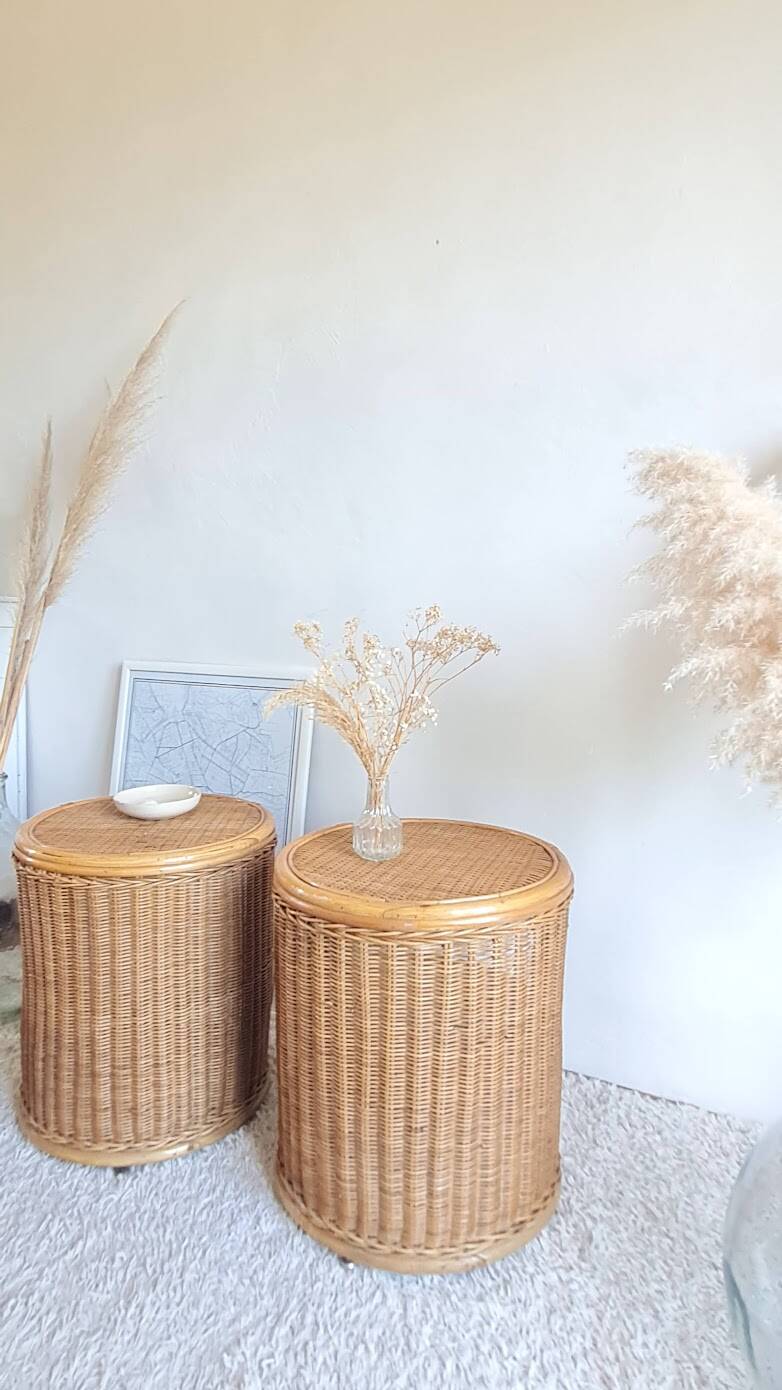 Pair of wicker bedside tables circa the 1970s.