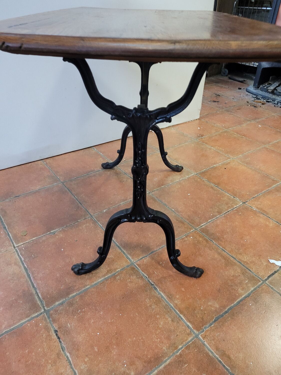 Old bistro table with oak top
