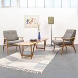 1950s armchair in restored cherry wood, two available