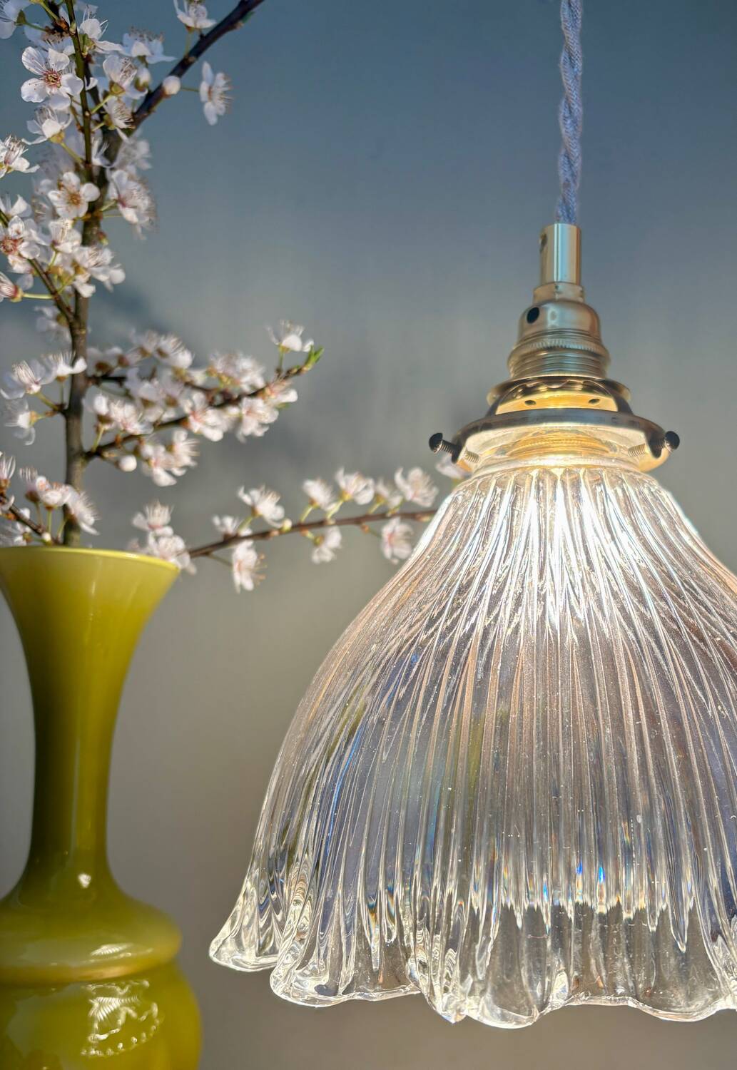 Vintage holophane glass lampshade pendant light