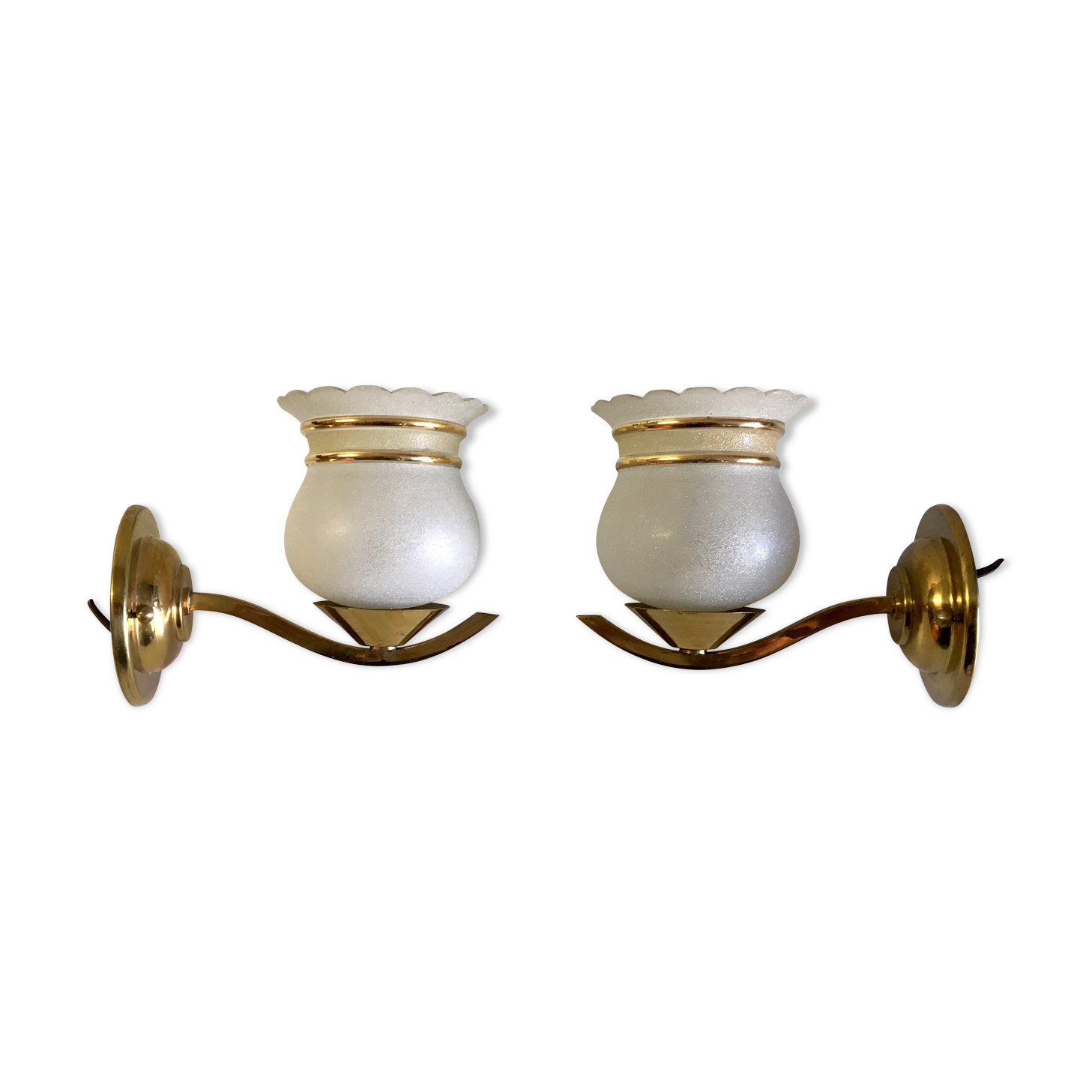 Pair of brass and granite glass sconces - 60s