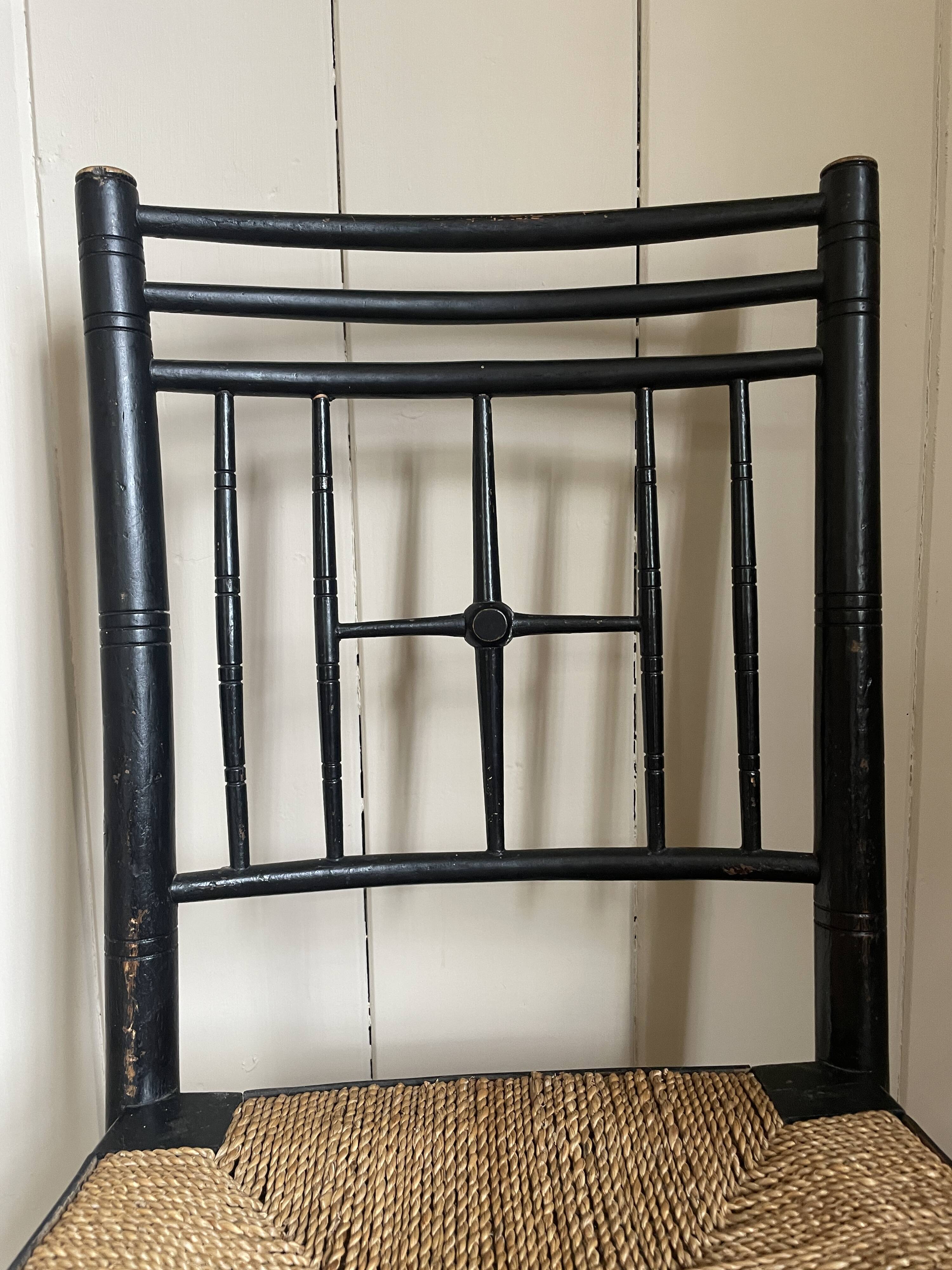 Arts & Crafts Ebonised Rush Seated Chair After a Design by Ford Madox Brown