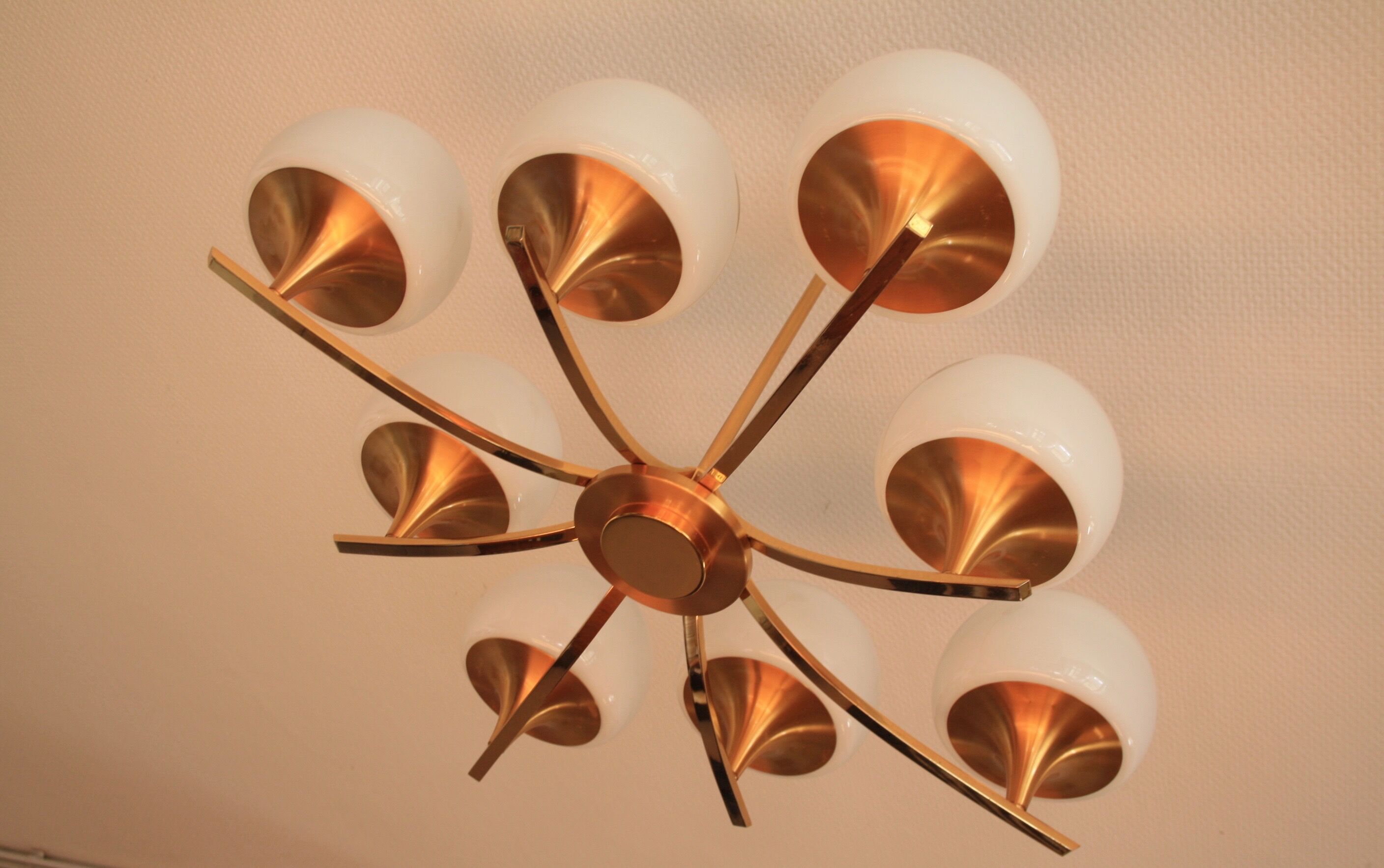 Opaline brass hanging lamp