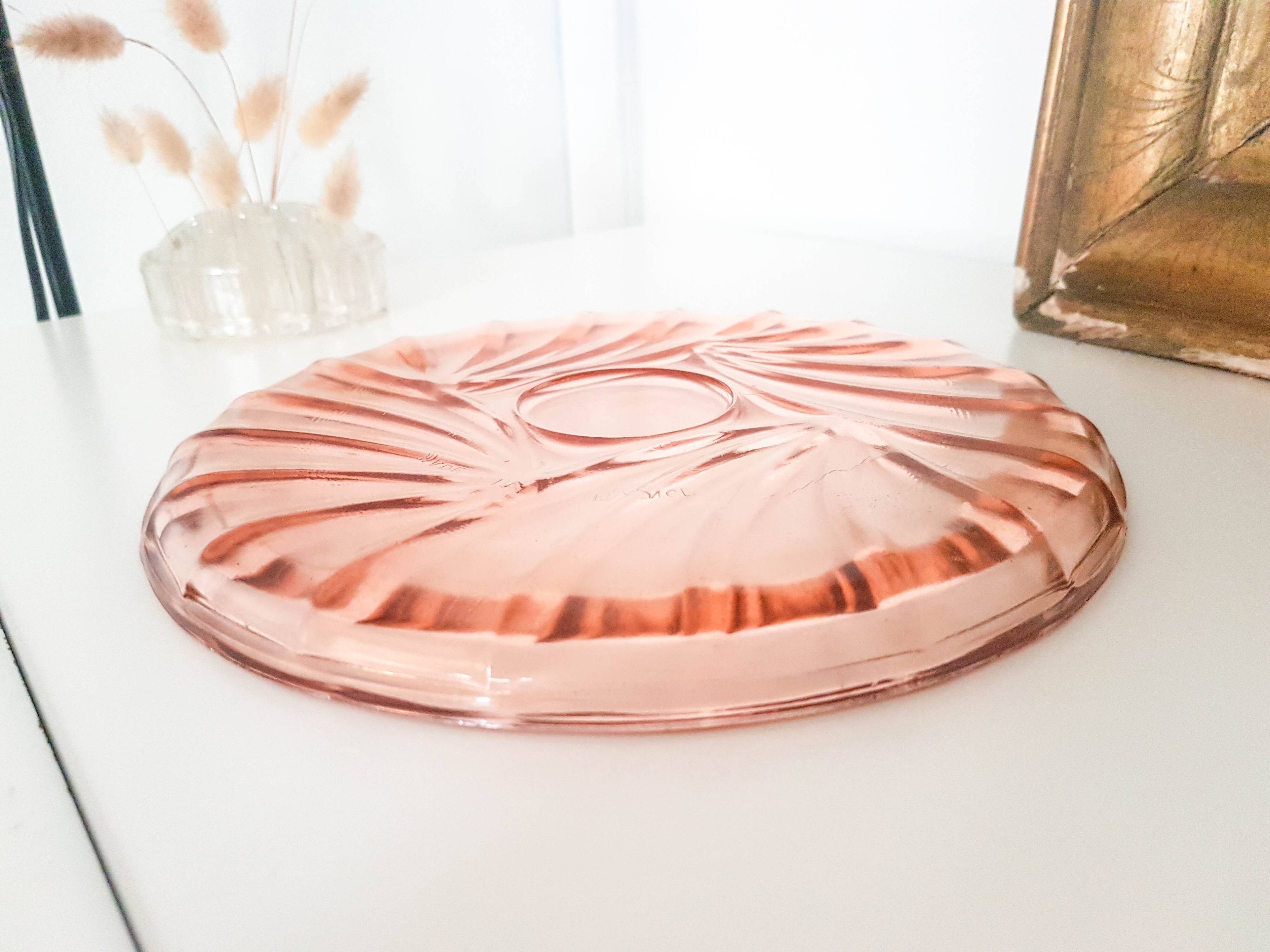 Vintage pink glass dish ART DECO style 1950