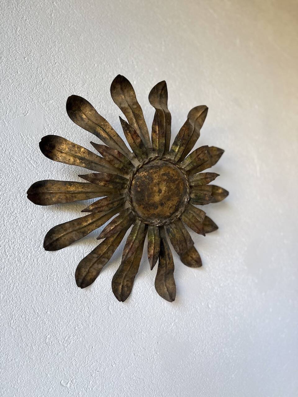 Ceiling or wall light with sun motif, brass, 1950s