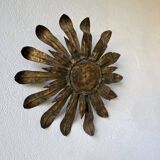 Ceiling or wall light with sun motif, brass, 1950s