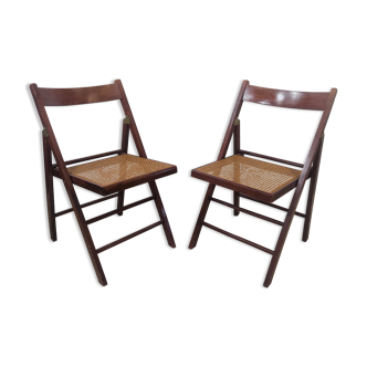 Pair of folding chairs in cannage