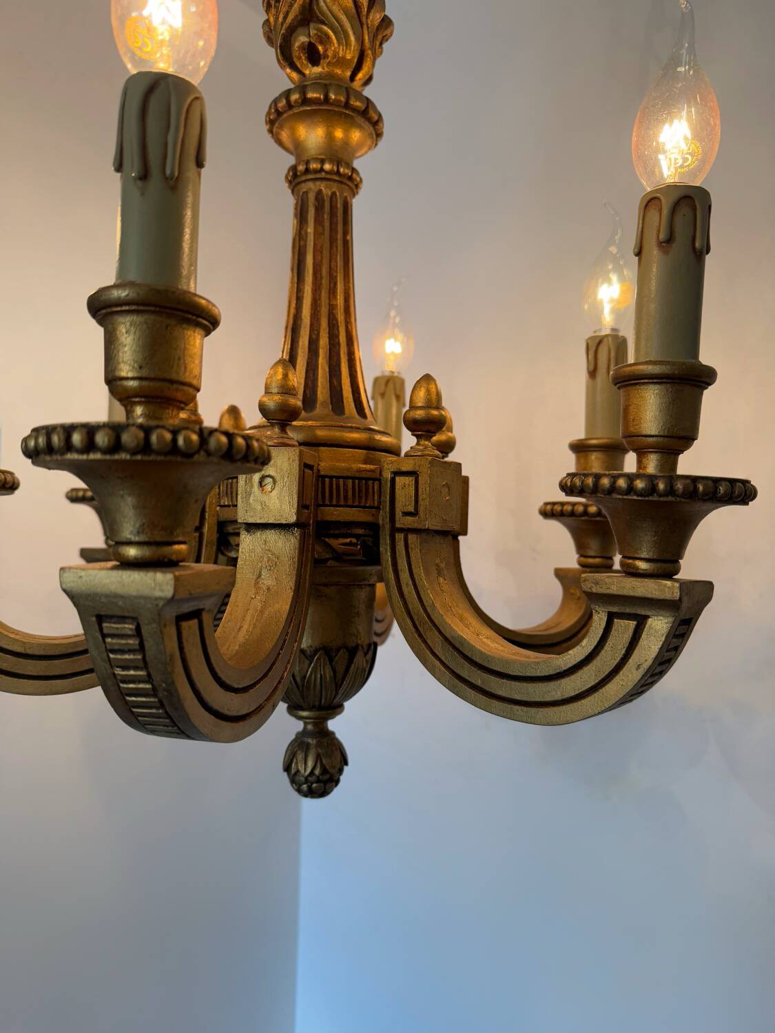60s carved wood candle chandelier