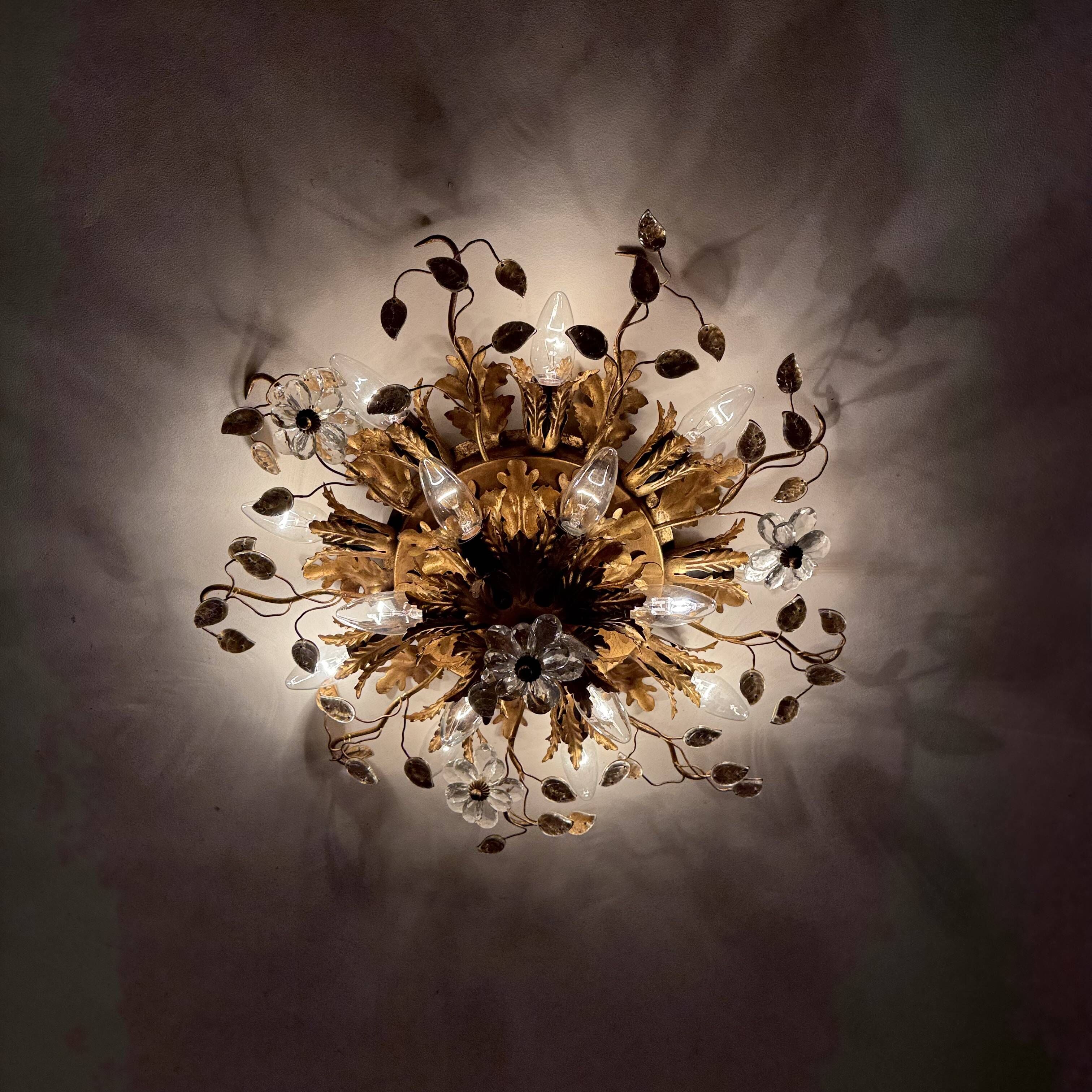 Gold-Plated Metal & Murano Crystal Flowers Flush Mount from Banci Firenze