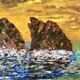 Oil painting on canvas landscape sunset framed vintage