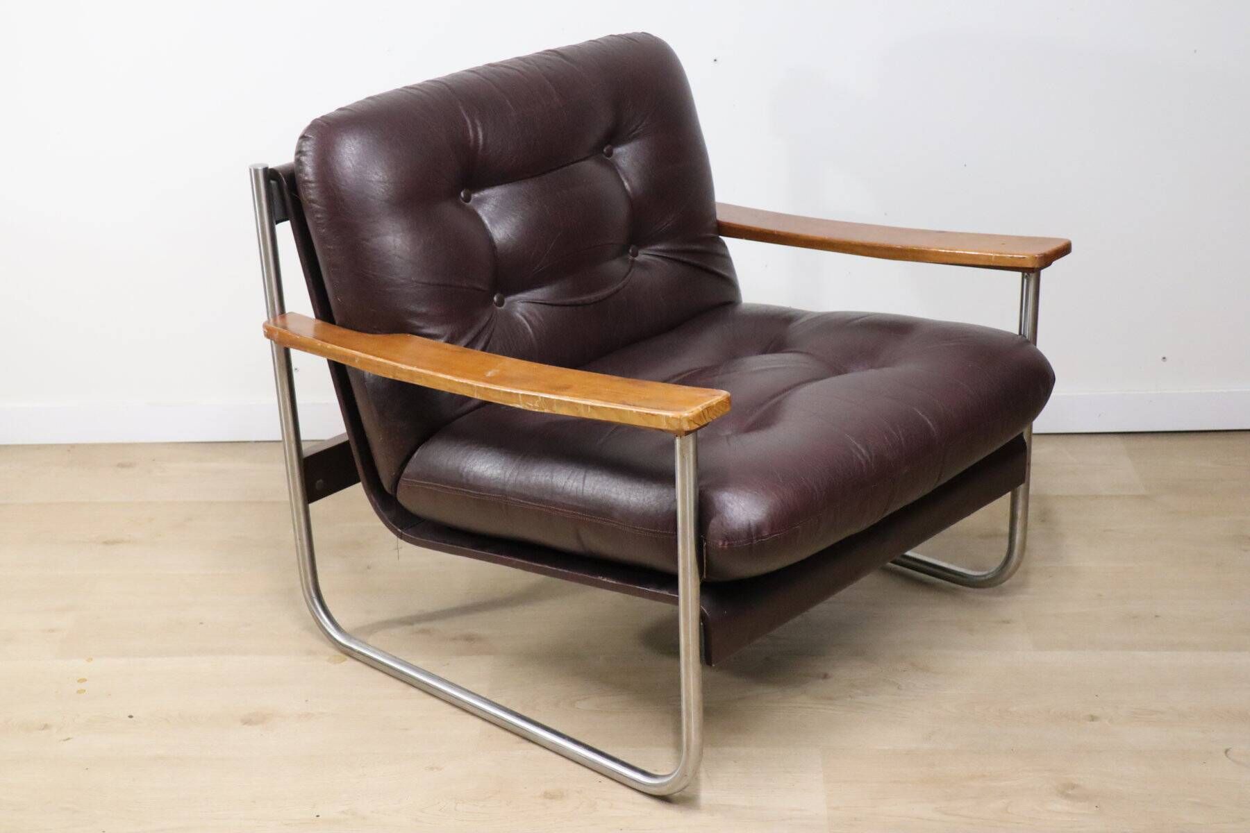 Vintage Bauhaus style armchair in leatherette and metal, 1970