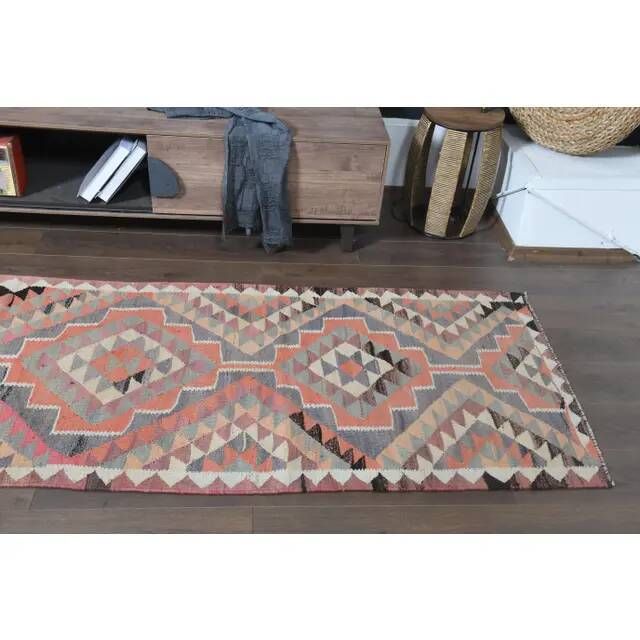1970s Turkish Oushak Handmade Wool Cotton Pink Runner Rug 93x358